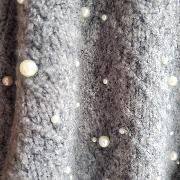 Lush Grey Cardigan Sweater Pearls Embelished XL - Picture 5 of 9